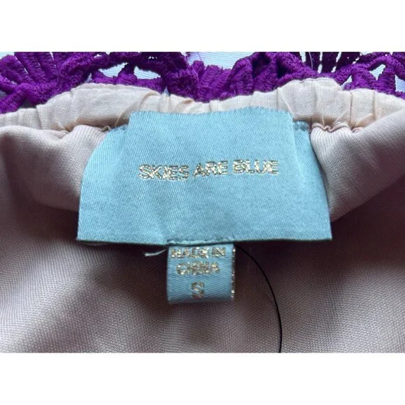 Purple Lace Off-Shoulder Blouse Womens Size S Summer Top - Picture 4 of 7